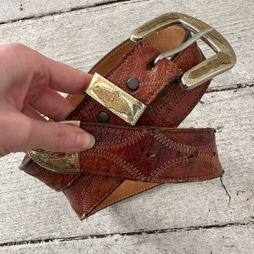 Vintage Genuine Ostrich German Silver Justin Belt